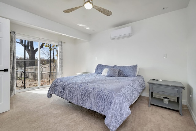 6837 Briar Rd, Azle, TX 76020 - bedroom featuring a wall unit AC, carpet floors, access to outside, a ceiling fan, and baseboards