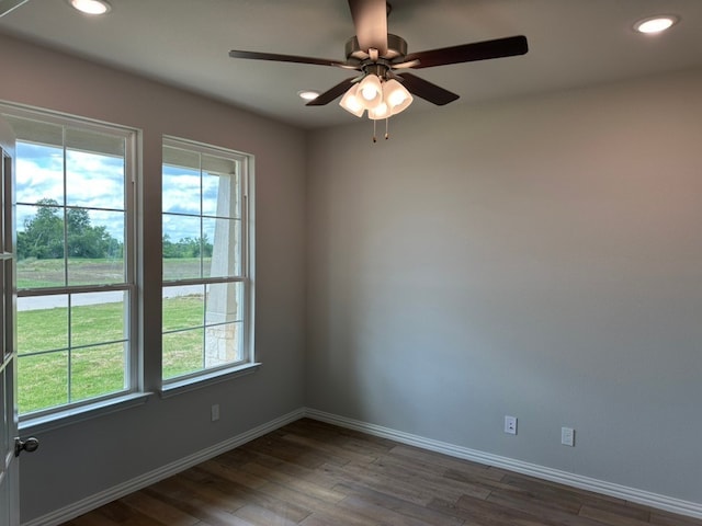 2465 Blackjack Oak Rd, Oak Ridge, TX 75161 - empty room with wood finished floors, baseboards, a ceiling fan, and recessed lighting