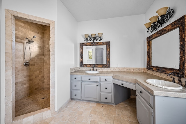 5327 Dusty Rd, Athens, TX 75752 - full bath featuring tiled shower, double vanity, and stone finish floors
