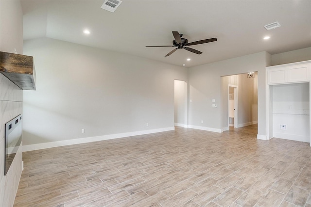 312 Falcon Ct, Springtown, TX 76082 - unfurnished living room with ceiling fan, light wood-type flooring, recessed lighting, and baseboards