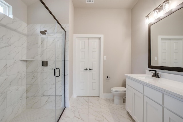 312 Falcon Ct, Springtown, TX 76082 - full bathroom with marble look tiles, a marble finish shower, vanity, and toilet