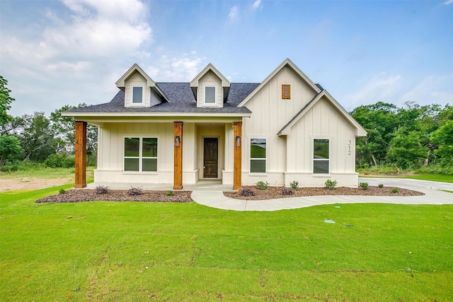 312 Falcon Ct, Springtown, TX 76082 - modern farmhouse style home featuring board and batten siding, a shingled roof, and a front lawn