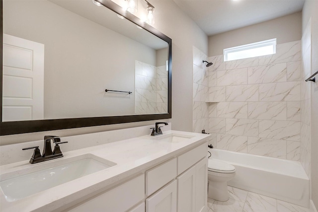 312 Falcon Ct, Springtown, TX 76082 - bathroom with toilet, shower / washtub combination, marble finish flooring, and double vanity