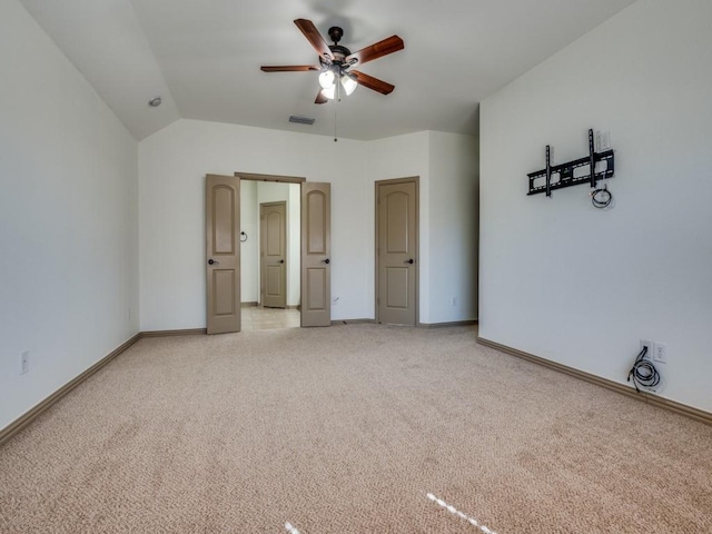 4406 Winding Glen Ln, Mansfield, TX 76063 - unfurnished bedroom with light carpet, baseboards, vaulted ceiling, and a ceiling fan