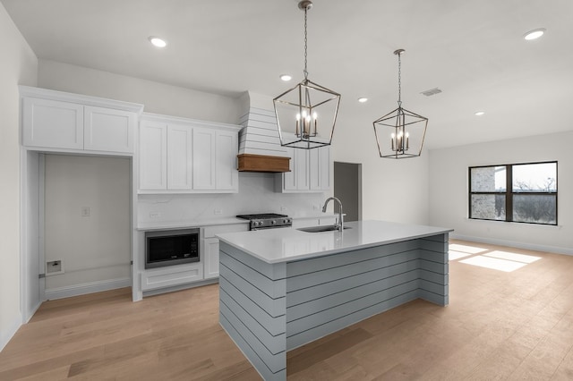 405 Red Roan Rdg, Brock, TX 76087 - kitchen with white cabinetry, visible vents, built in microwave, and a sink