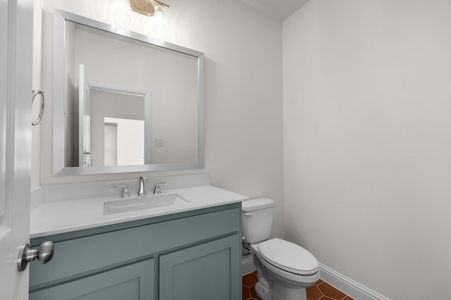 405 Red Roan Rdg, Brock, TX 76087 - half bathroom featuring vanity, toilet, baseboards, and tile patterned flooring