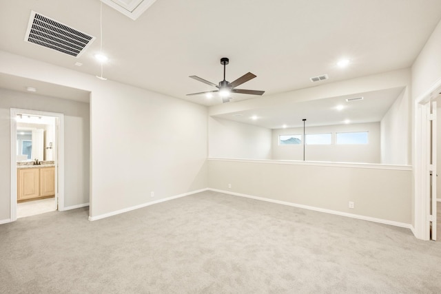 4400 Copper Point Dr, Fort Worth, TX 76036 - spare room with light carpet, a ceiling fan, recessed lighting, and attic access