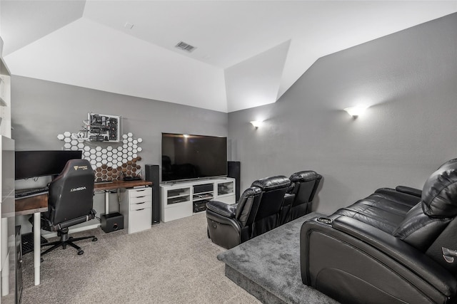 9413 Lakeway Dr, Denton, TX 76226 - home theater featuring lofted ceiling and carpet