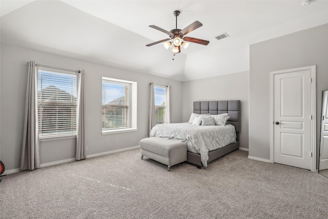 9413 Lakeway Dr, Denton, TX 76226 - bedroom with carpet, baseboards, ceiling fan, and vaulted ceiling