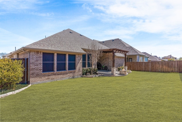 3509 Concord Dr, Melissa, TX 75454 - back of house featuring brick siding, a patio area, a pergola, and roof with shingles