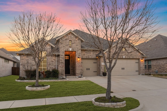 3509 Concord Dr, Melissa, TX 75454 - french country style house with brick siding, an attached garage, a front lawn, and driveway