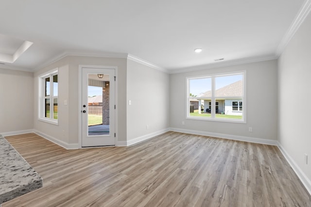 214 Briarwood Dr, Nevada, TX 75173 - interior space featuring light wood-type flooring, baseboards, and ornamental molding