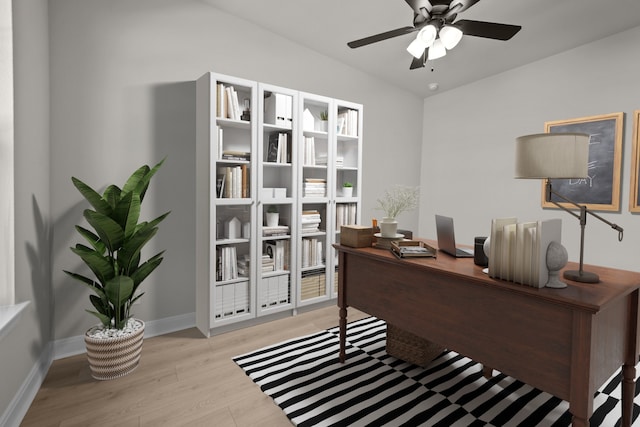 2012 Tolleson Dr, Fort Worth, TX 76008 - home office featuring light wood-type flooring and ceiling fan