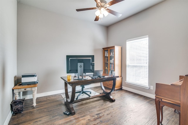 6565 Oak Point Cir, Royse City, TX 75189 - office with baseboards, a ceiling fan, and wood finished floors
