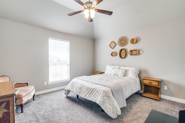 6565 Oak Point Cir, Royse City, TX 75189 - carpeted bedroom with baseboards, lofted ceiling, and ceiling fan