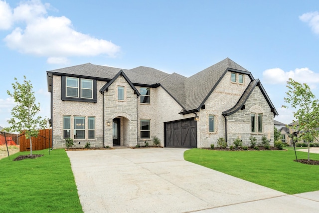 817 Lakewood Ct, Midlothian, TX 76065 - french country inspired facade with driveway, stone siding, roof with shingles, and an attached garage
