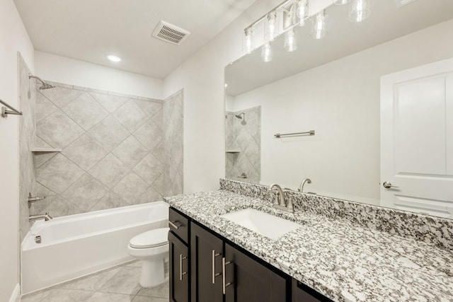 817 Lakewood Ct, Midlothian, TX 76065 - bathroom with vanity, toilet, shower / bath combination, recessed lighting, and tile patterned floors