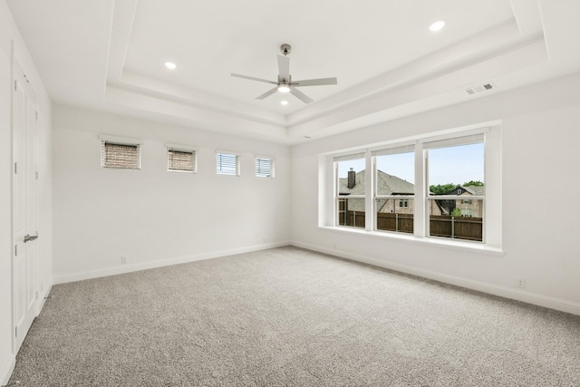 4217 Bel Air Dr, Midlothian, TX 76065 - empty room with a tray ceiling, ceiling fan, recessed lighting, light carpet, and baseboards