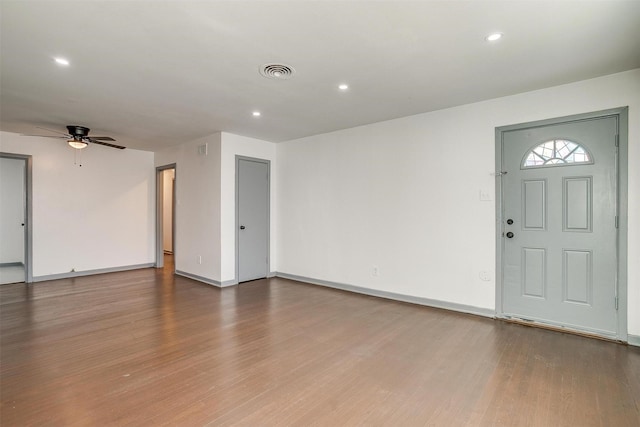 1036 Springer Ave, Fort Worth, TX 76114 - unfurnished living room with wood finished floors, a ceiling fan, baseboards, and recessed lighting