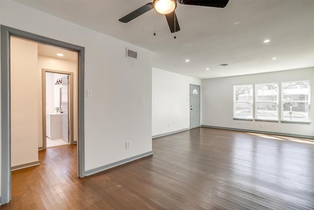 1036 Springer Ave, Fort Worth, TX 76114 - empty room with wood finished floors, ceiling fan, recessed lighting, and baseboards