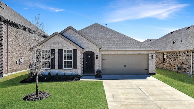 3954 Brangus Dr, Mckinney, TX 75071 - view of front facade with concrete driveway, roof with shingles, brick siding, a front lawn, and a garage