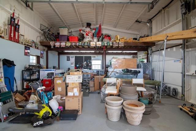 garage featuring a workshop area