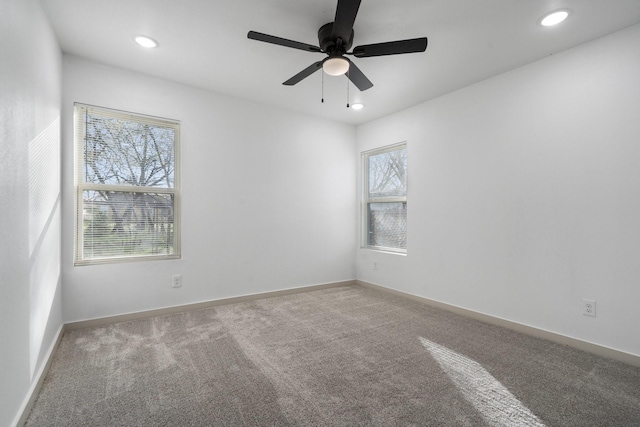 4726 Bartlett Ave, Dallas, TX 75216 - spare room featuring healthy amount of natural light, carpet floors, recessed lighting, ceiling fan, and baseboards