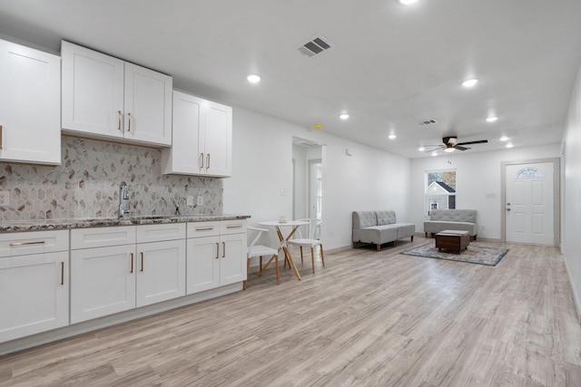 4726 Bartlett Ave, Dallas, TX 75216 - kitchen featuring a sink, recessed lighting, white cabinetry, and a ceiling fan