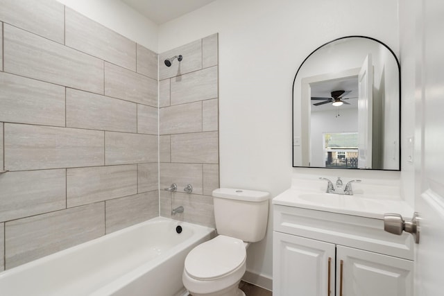 4726 Bartlett Ave, Dallas, TX 75216 - bathroom featuring toilet, shower / tub combination, vanity, and ceiling fan