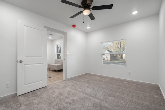 4726 Bartlett Ave, Dallas, TX 75216 - unfurnished bedroom featuring carpet flooring, recessed lighting, baseboards, and a ceiling fan