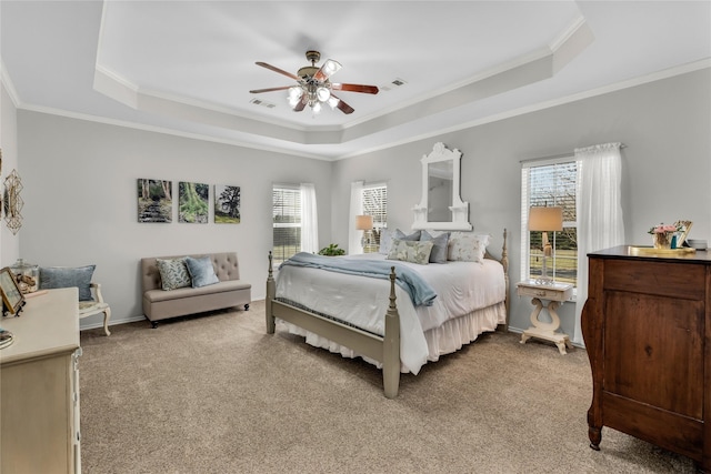 4933 County Road 340, Mckinney, TX 75071 - bedroom with carpet floors, a tray ceiling, visible vents, and ceiling fan