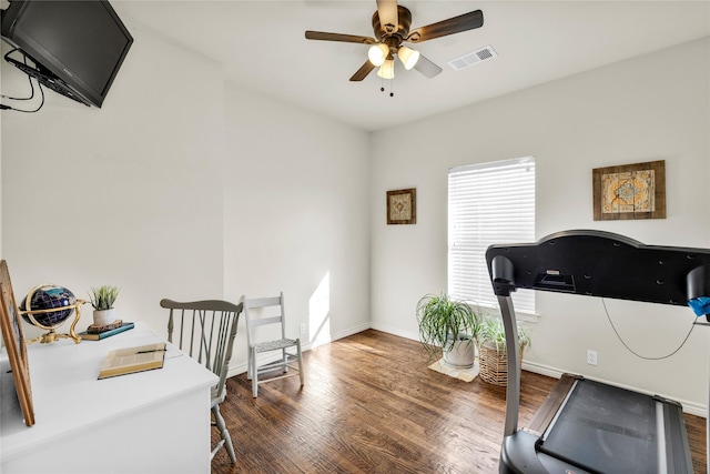 4933 County Road 340, Mckinney, TX 75071 - exercise area with baseboards, visible vents, a ceiling fan, and wood finished floors