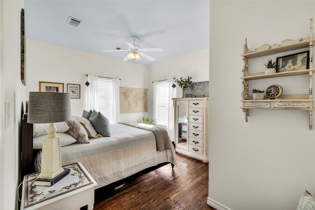 4933 County Road 340, Mckinney, TX 75071 - bedroom with visible vents, a ceiling fan, and dark wood finished floors
