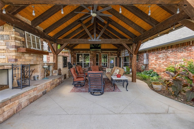 4933 County Road 340, Mckinney, TX 75071 - view of patio / terrace featuring a gazebo and an outdoor stone fireplace