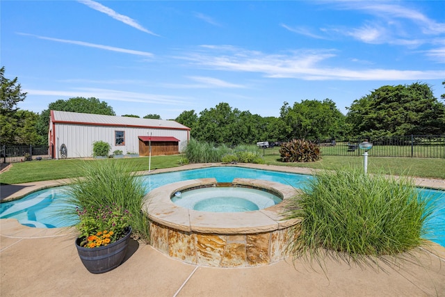 4933 County Road 340, Mckinney, TX 75071 - view of swimming pool with fence, a fenced in pool, a yard, and an in ground hot tub