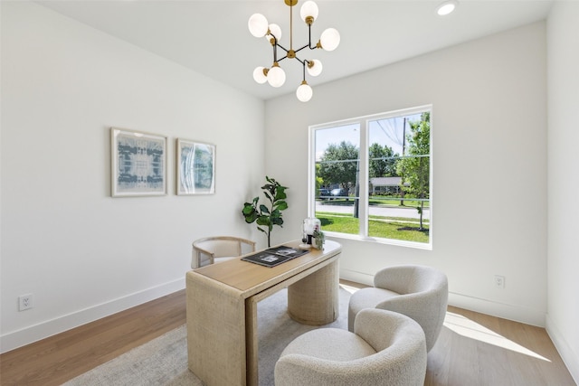 4415 Merrell Rd, Dallas, TX 75229 - office space with a chandelier, baseboards, wood finished floors, and recessed lighting
