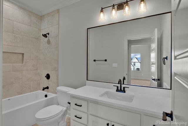 full bath featuring vanity, toilet, and shower / bathtub combination