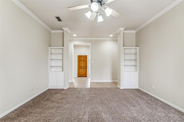 3104 Rim Rock Ct, Granbury, TX 76049 - unfurnished room featuring visible vents, light carpet, ornamental molding, a ceiling fan, and baseboards