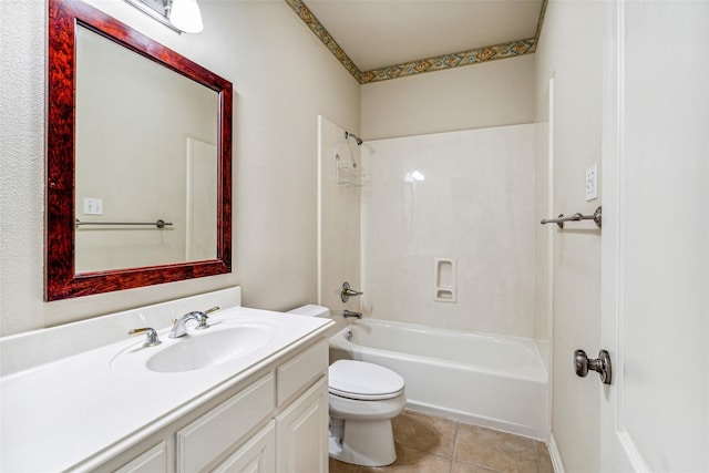 3104 Rim Rock Ct, Granbury, TX 76049 - bathroom with tile patterned floors, toilet, bathtub / shower combination, and vanity