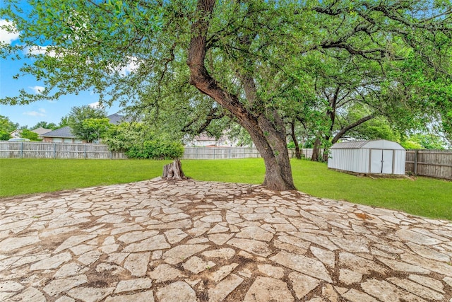 3104 Rim Rock Ct, Granbury, TX 76049 - view of patio / terrace featuring a storage unit, an outbuilding, and a fenced backyard
