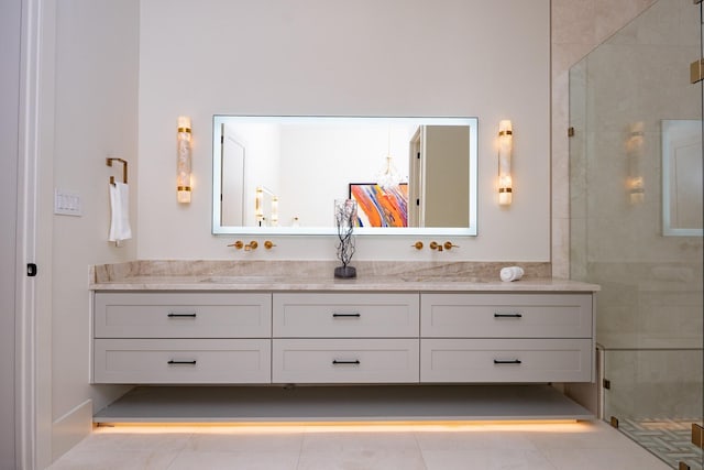 1230 Oak View Ct, Oak Point, TX 75068 - full bathroom featuring double vanity and a stall shower