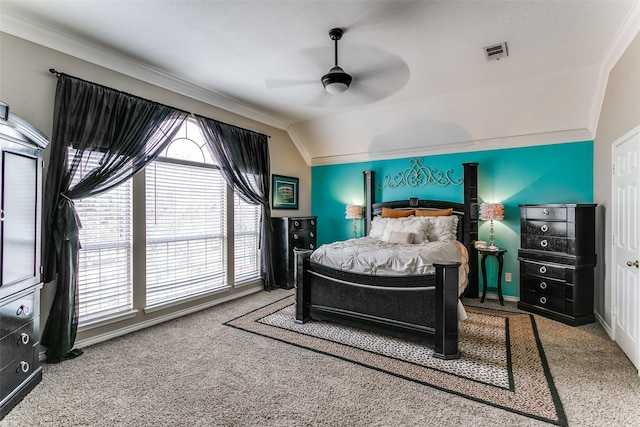 227 Moss Hill Rd, Irving, TX 75063 - bedroom featuring ornamental molding, carpet, lofted ceiling, multiple windows, and baseboards