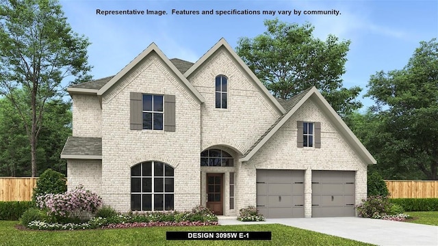 2409 Seth Dr, Forney, TX 75126 - view of front of home with brick siding, roof with shingles, concrete driveway, and fence