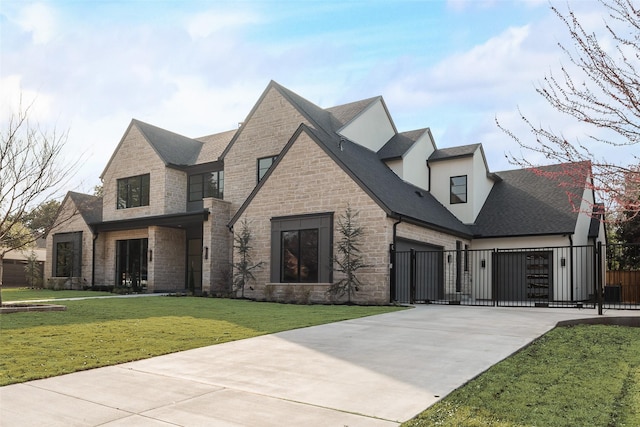 10519 Somerton Dr, Dallas, TX 75229 - view of front of home with driveway, a front yard, fence, stone siding, and stucco siding