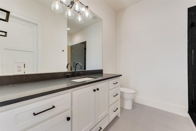 10519 Somerton Dr, Dallas, TX 75229 - full bath featuring vanity, toilet, tile patterned floors, baseboards, and a shower stall