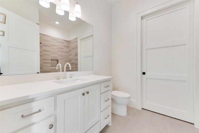 10519 Somerton Dr, Dallas, TX 75229 - full bath with tile patterned flooring, vanity, toilet, recessed lighting, and a tile shower