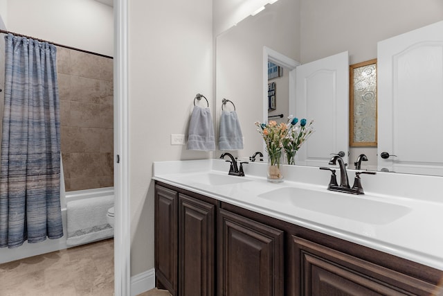 1229 Bridgeport Dr, Anna, TX 75409 - bathroom with double vanity, toilet, and shower / bathtub combination with curtain