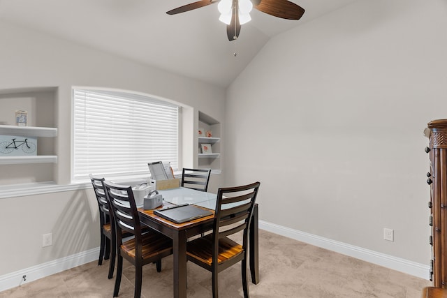1229 Bridgeport Dr, Anna, TX 75409 - dining room featuring vaulted ceiling, a ceiling fan, and baseboards