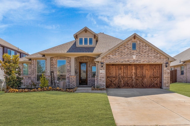 1229 Bridgeport Dr, Anna, TX 75409 - view of front of house featuring brick siding, a garage, a front lawn, concrete driveway, and roof with shingles