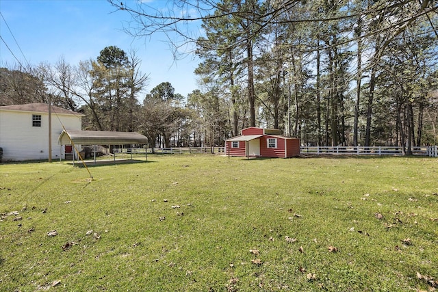 182 Kim St, Mount Vernon, TX 75457 - view of yard featuring fence, a storage unit, and an outdoor structure